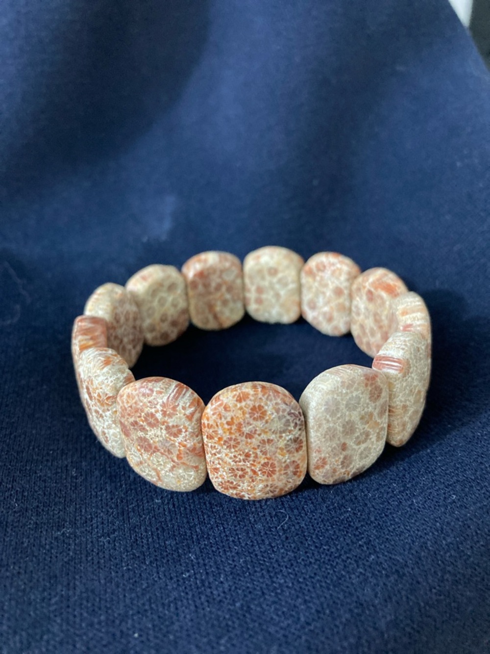 Natural Coral Bead Stretch Bracelet in Peach-Tan
